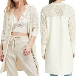 NWT Free People Long Ivory Lace Boho Cardigan Sweater Small